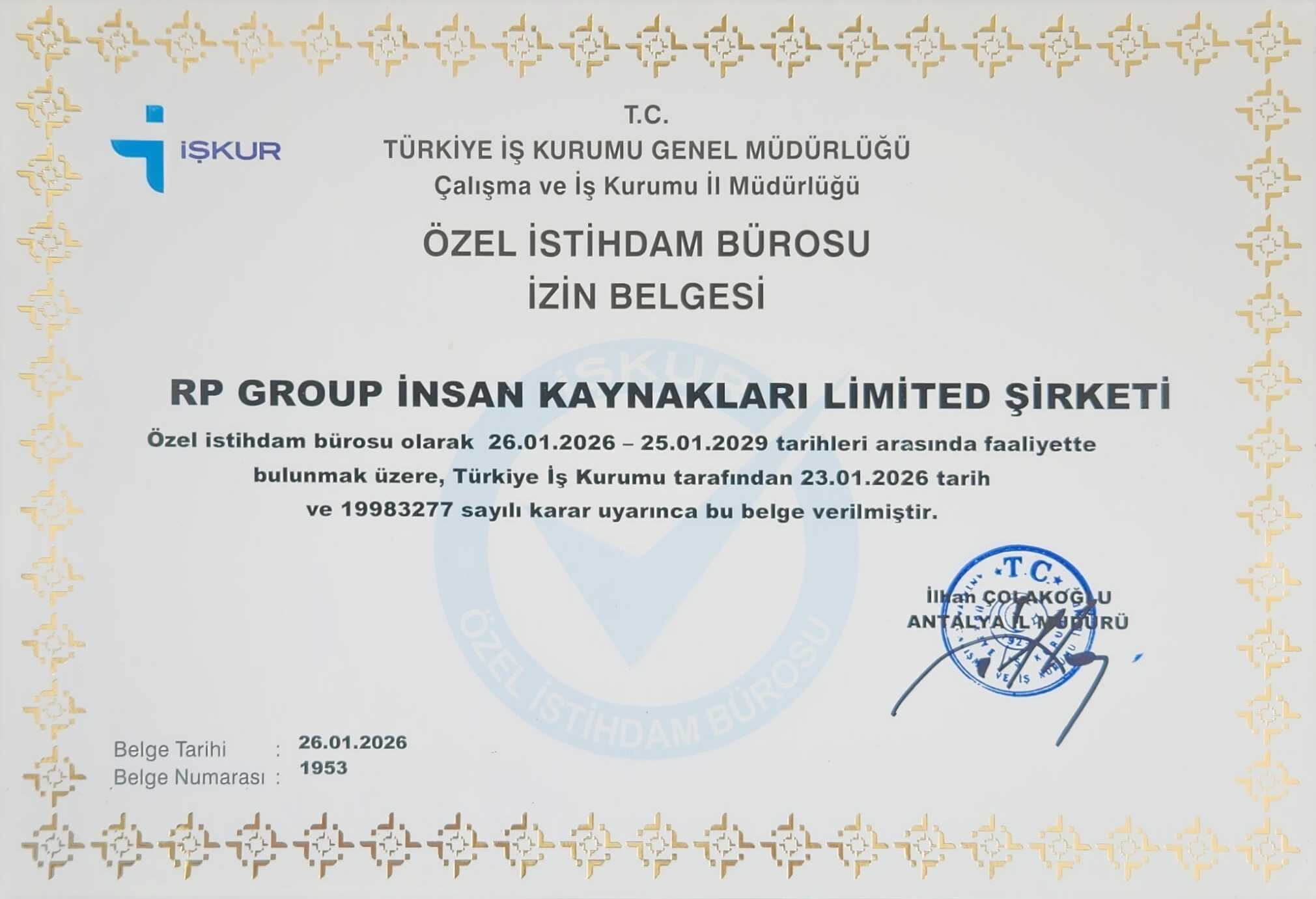 RP Group Consulting Resmen Yetkili Özel İstihdam Bürosu Oldu